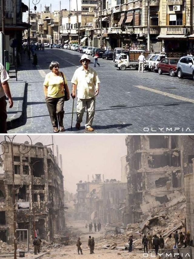 Сирийский город Алеппо до начала войны и сейчас